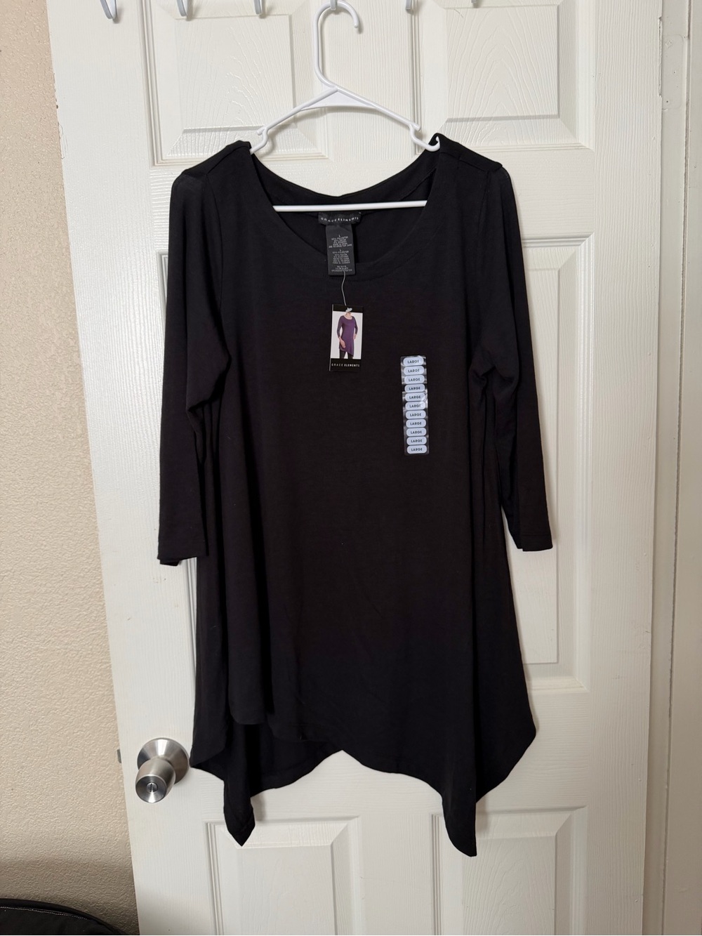 Grace Elements Black Asymmetric Handkerchief Hem Tunic